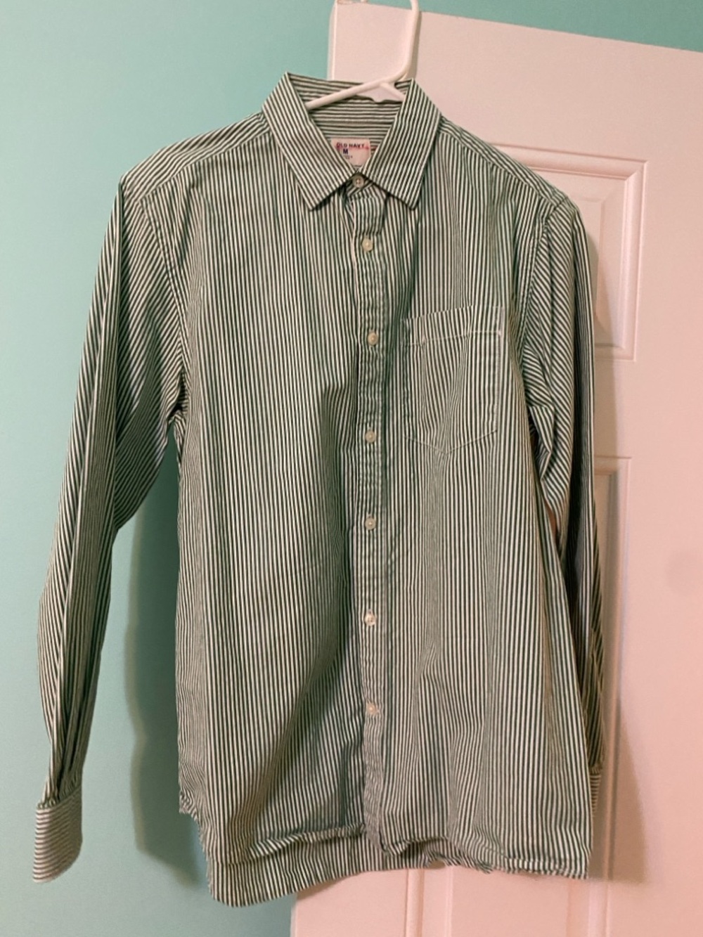 Old Navy Green and White Striped Button-Down Shirt